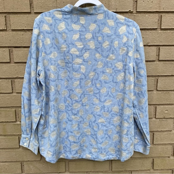 FINLEY Mandarin Collar Gold Leaf Jacquard Long Sleeve Shirt Size Medium - Picture 7 of 9